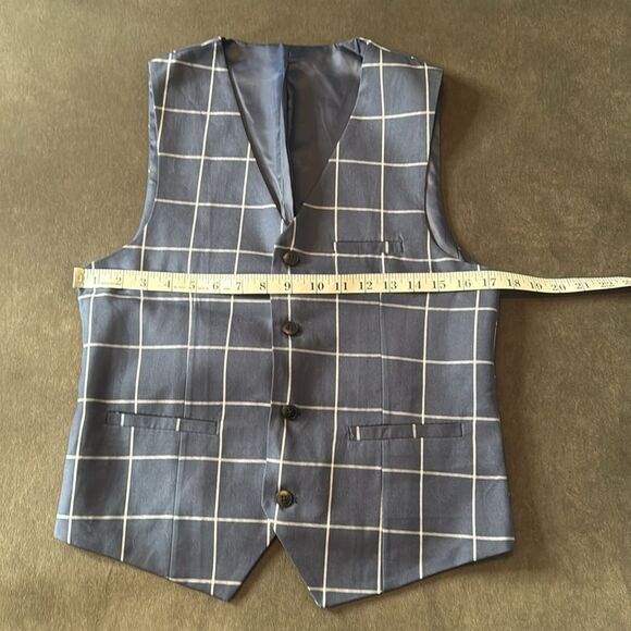 Men’s Blue Check Plaid 3 Piece Suit One Button Peak Lapel 30 Jacket 29 Pants NEW - Picture 15 of 16